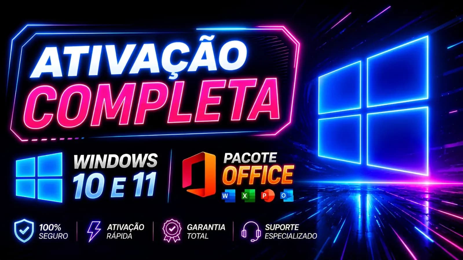 Windows 10 & 11 Pro Original Microsoft + Pacote Office Vitalício | Chave Ativação Oficial