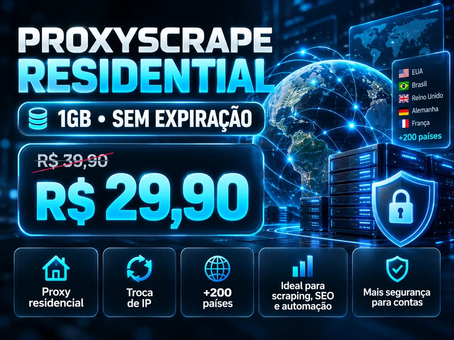 ProxyScrape Residencial 1GB — Sem Expiração | Rotação de IP